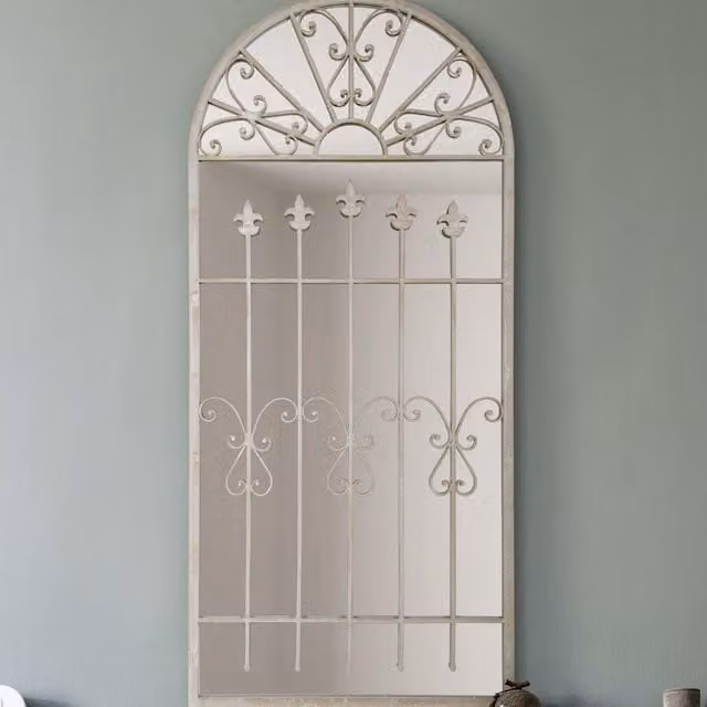 MirrorOutlet The Somerley Full Length Rustic Arched Gothic Wall Mirror in Stone, Beige and White