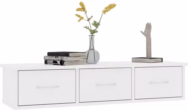 Berkfield Home Decorative Wall-mounted Drawer Shelf, White, W: 88 cm, D: 26 cm, H: 18.5 cm