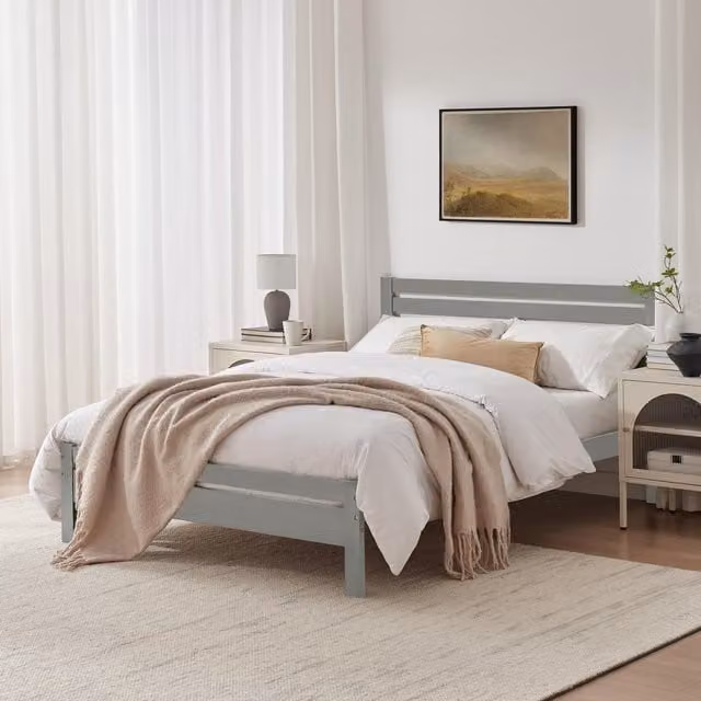 FurnitureboxUK Declan Solid Pine Double Bed Frame, Grey