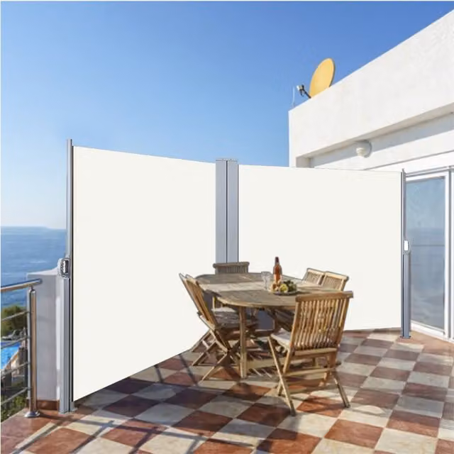 Livingandhome Retractable Sunside Awning Screen for Patio in White with Aluminium and Polyester Construction