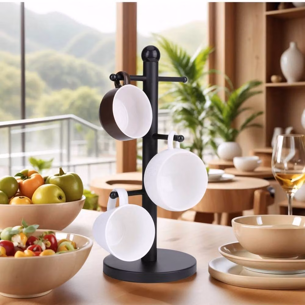 SPETLEK Black Metal Freestanding Mug Tree and Cup Stand with Kitchen Towel Holder – 2
