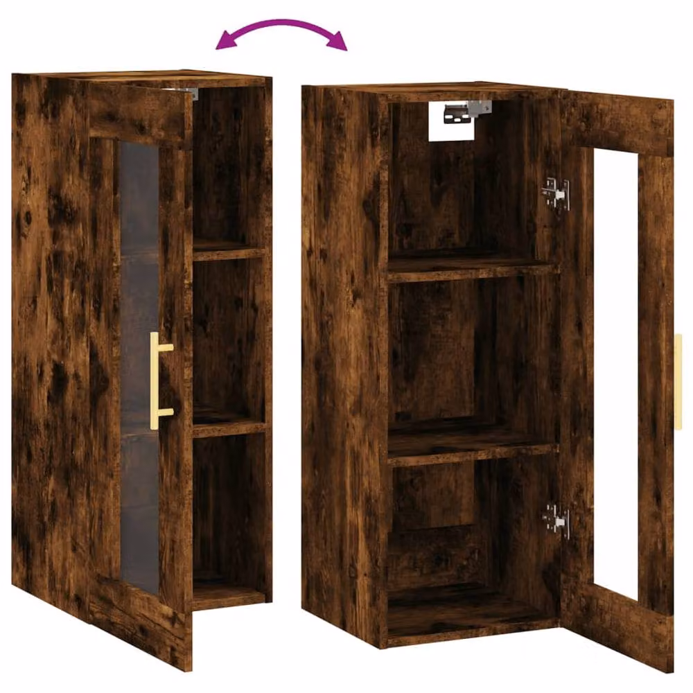 Berkfield Home Wall Mounted Cabinet in Smoked Oak Brown with Glass Doors, W/D/H: 34.5 x 34 x 90 cm – 3