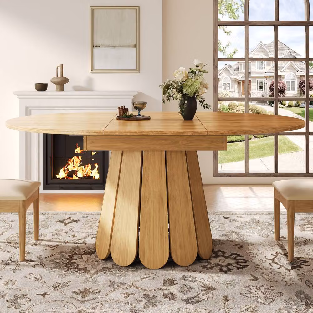 ModernLuxe Extendable Round 6-Seater Dining Table in Brown with Butterfly Leaf, W/D/H: 118 x 118 x 76.8 cm – 2