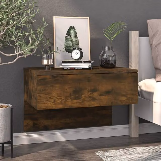 Berkfield Home Set of 2 Wall-mounted Bedside Cabinets in Smoked Oak Brown, W/D/H: 40 x 40 x 60 cm – 1