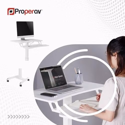 Properav Mobile Two Tier Sit-Stand Desk Workstation with Gas Spring Height Adjustment and Keyboard Tray, White, W: 80 cm, D: 40 cm – 7