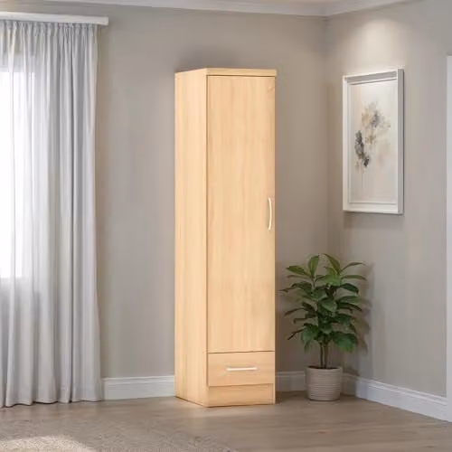Seconique Nevada 1 Door 1 Drawer Wardrobe in Oak Effect, W/D/H: 52 x 40 x 182.5 cm – 1