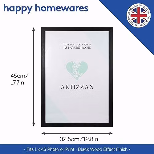 Happy Homewares Modern Black Rectangular A3 Plastic Frame for Wall Hanging W: 30 cm, H: 42 cm – 3