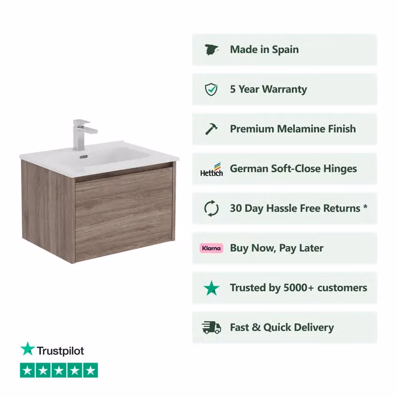 Banyetti Mino Wall Hung Vanity Unit with Athena Basin, Nebraska Oak, Brown – 2