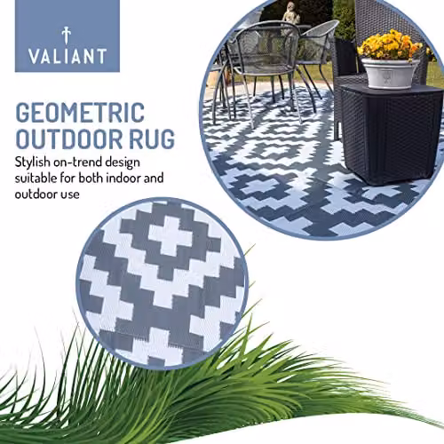 Valiant Geometric Grey Outdoor Waterproof Runner Rug, W: 170 cm, D: 60 cm