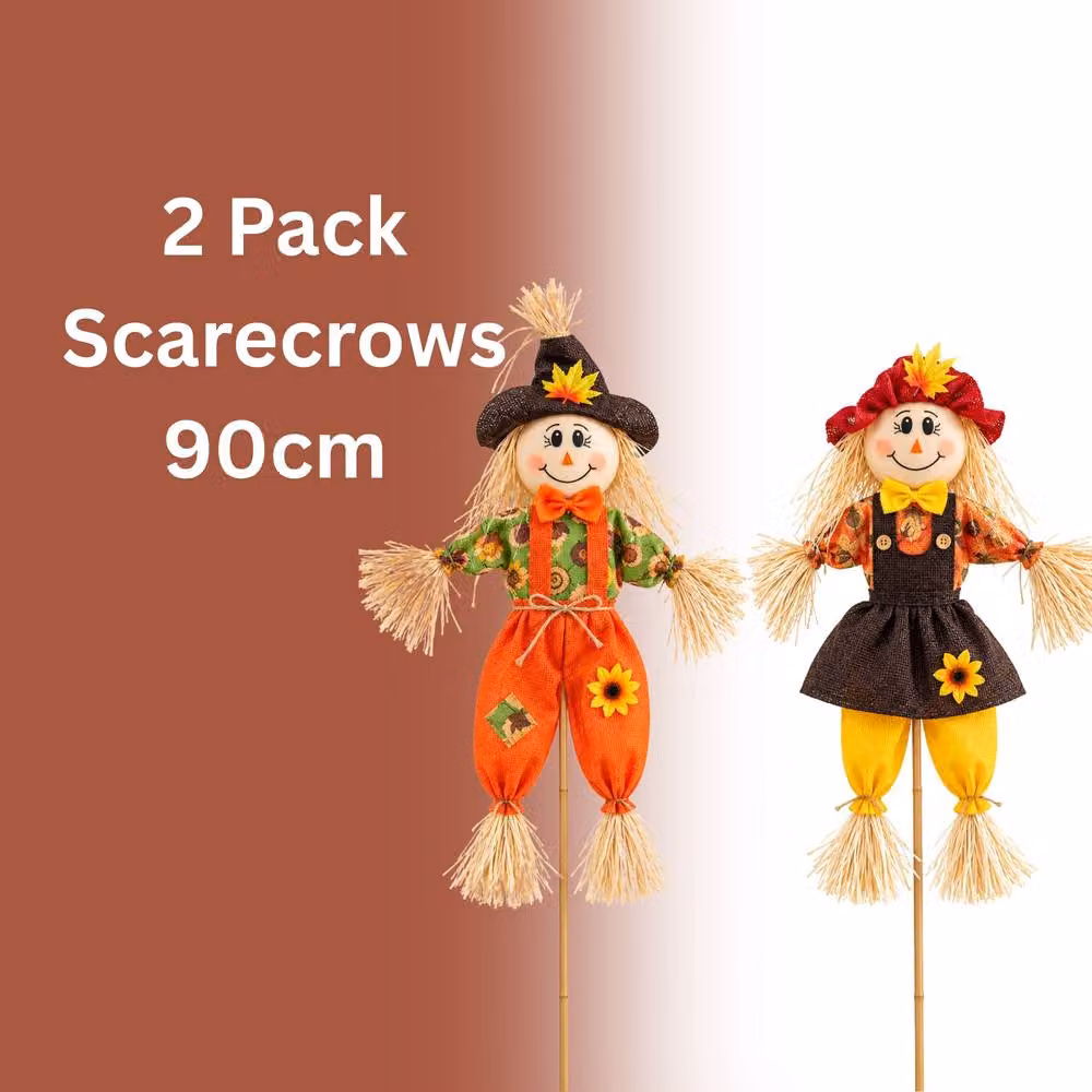 Marco Paul Set of 2 Rustic Multicolour Scarecrow Halloween Decorations, Height: 90 cm – 3