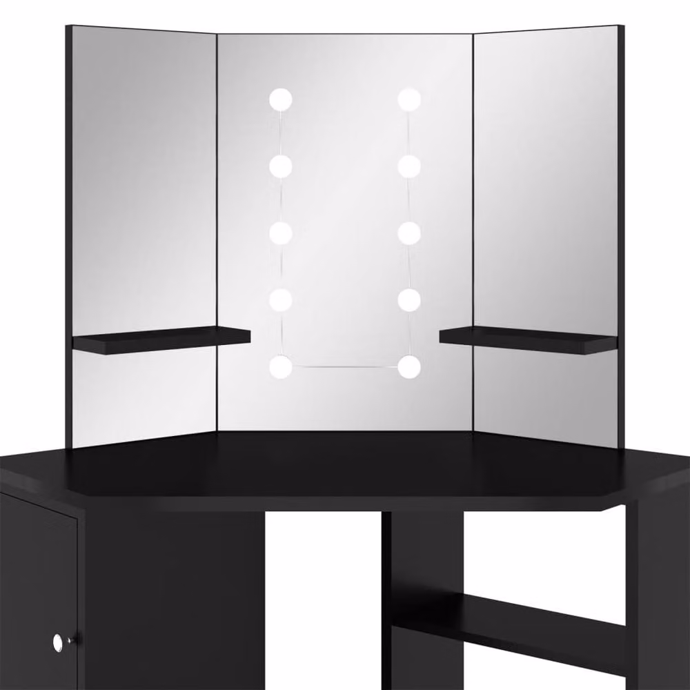 Berkfield Home Modern Corner Dressing Table with LED in Black, W/D/H: 111 x 54 x 141.5 cm – 4