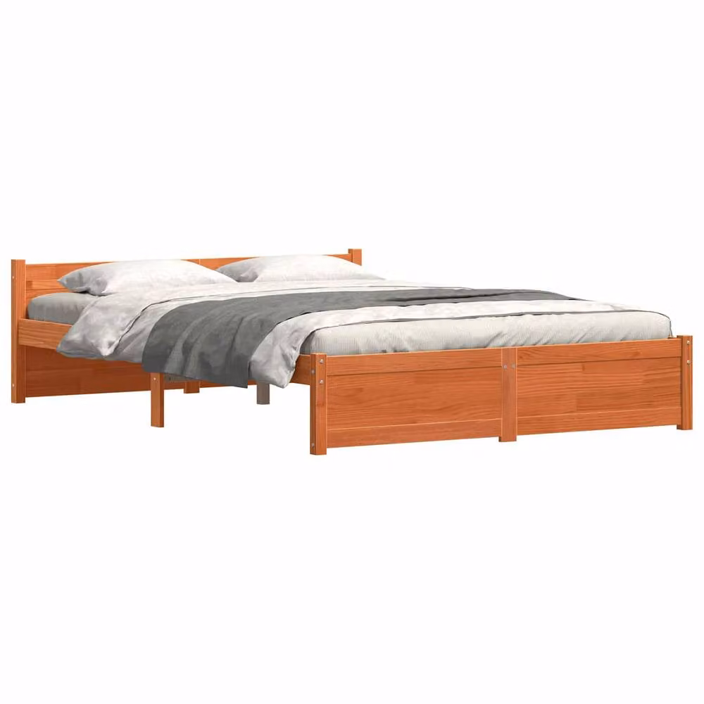 Berkfield Home Solid Pine Wood Bed Frame in Wax Brown, W/D/H: 205.5 x 165.5 x 51 cm – 2