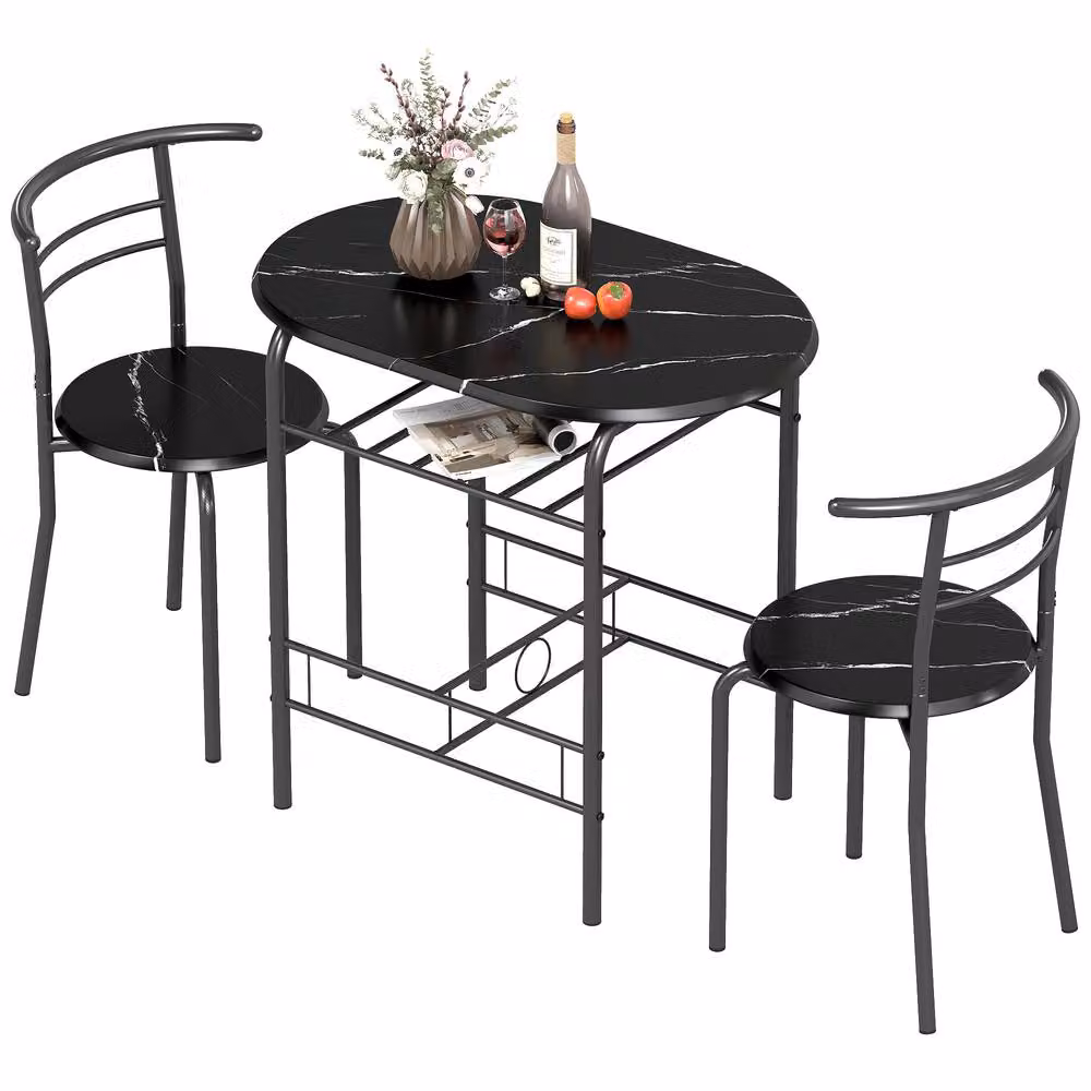 STILVORA Modern Dining Set with Table and 4 Chairs in Black with Wooden Structure – 4