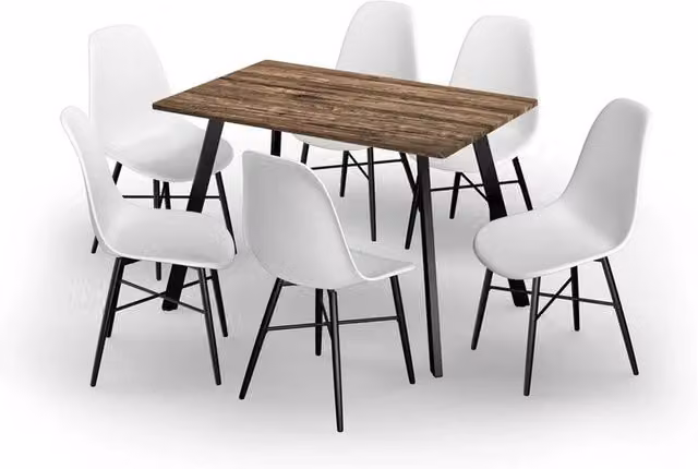 URBNLIVING Modern Dining Set with 110 cm Rectangular Rustic Oak Table and 6 White Tulip Chairs