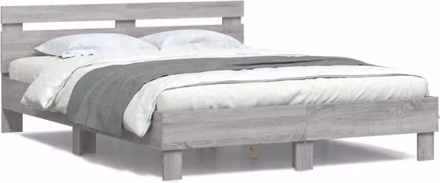 Berkfield Home Modern Bed Frame with LED Under-Bed Lighting and USB Charging Port, Grey, W: 140 cm, D: 200 cm