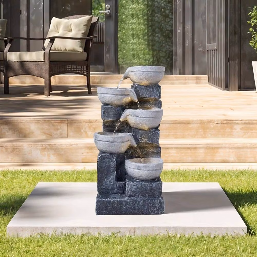 EONLION Electric Floor Standing Stone Cascade Statue Fountain with LED Light, Grey, Height: 100 cm – 4