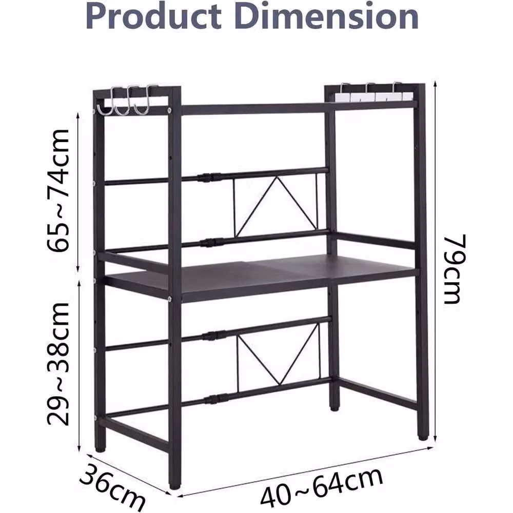 Havendro 3 Tier Expandable Black Metal Kitchen Microwave Corner Storage Rack with Adjustable Shelves – 2