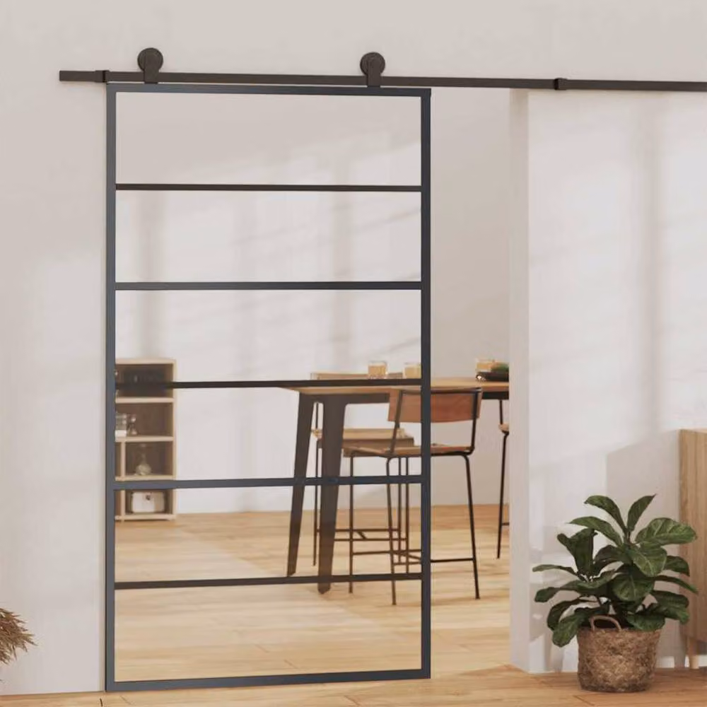 Berkfield Home Sliding Glass and Aluminium Door, Black, W: 102 cm, H: 205 cm – 2