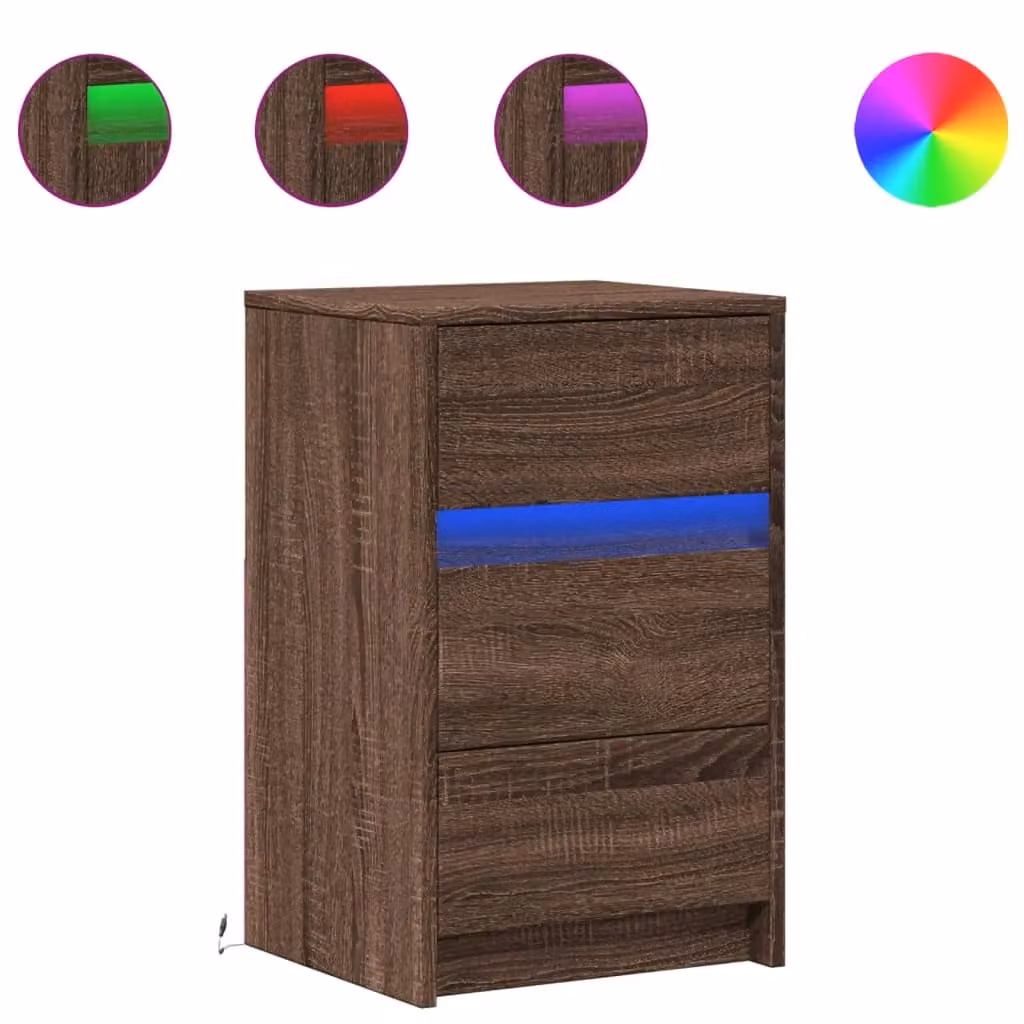 Berkfield Home Bedside Cabinet with Integrated LED Lights in Brown Oak – 2
