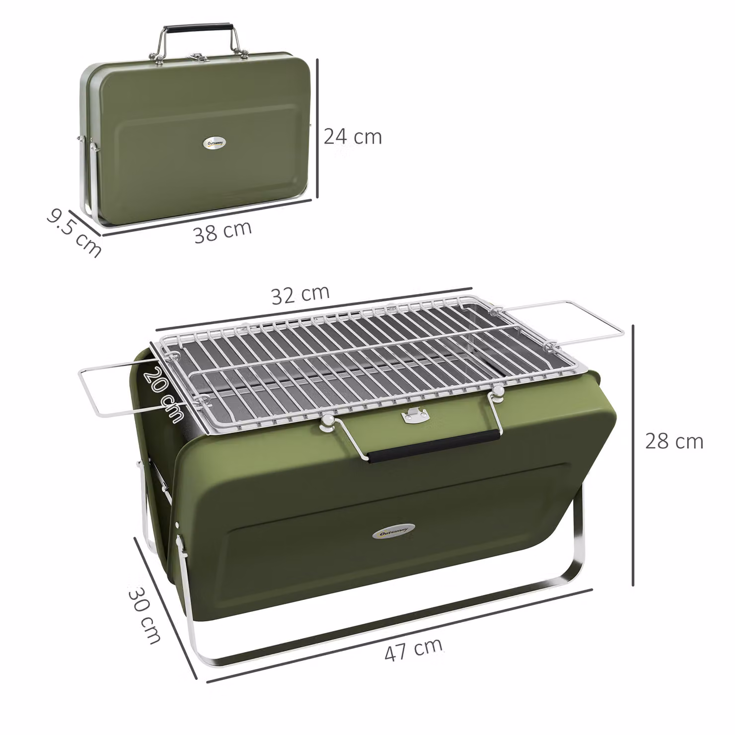 Outsunny Foldable Tabletop Charcoal Barbecue Grill in Green – 3