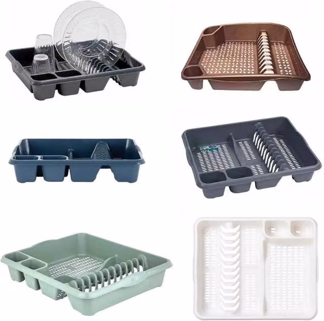 NESTLUNE Grey Plastic Kitchen Sink Dish Drainer with Cutlery Holder, W: 100 cm, D: 15 cm, H: 15 cm