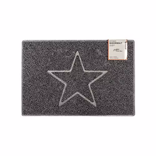Oseasons Star Small Embossed Doormat in Grey, Spaghetti Coil Vinyl with PVC Backing, W: 60 cm, D: 40 cm