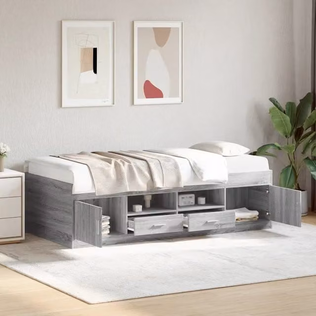 Berkfield Home Single Daybed with Drawers in Grey Sonoma, W/D/H: 90 x 190 cm