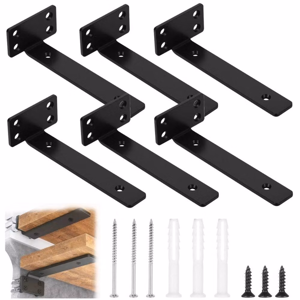 Nordara 6 Pack Heavy Duty Metal Floating Shelf Wall Support Brackets in Black – 3