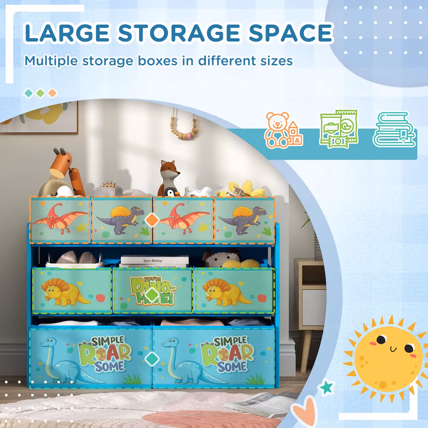 AIYAPLAY 3-Tier Toy Organiser Shelf with 9 Storage Boxes in Blue – 2