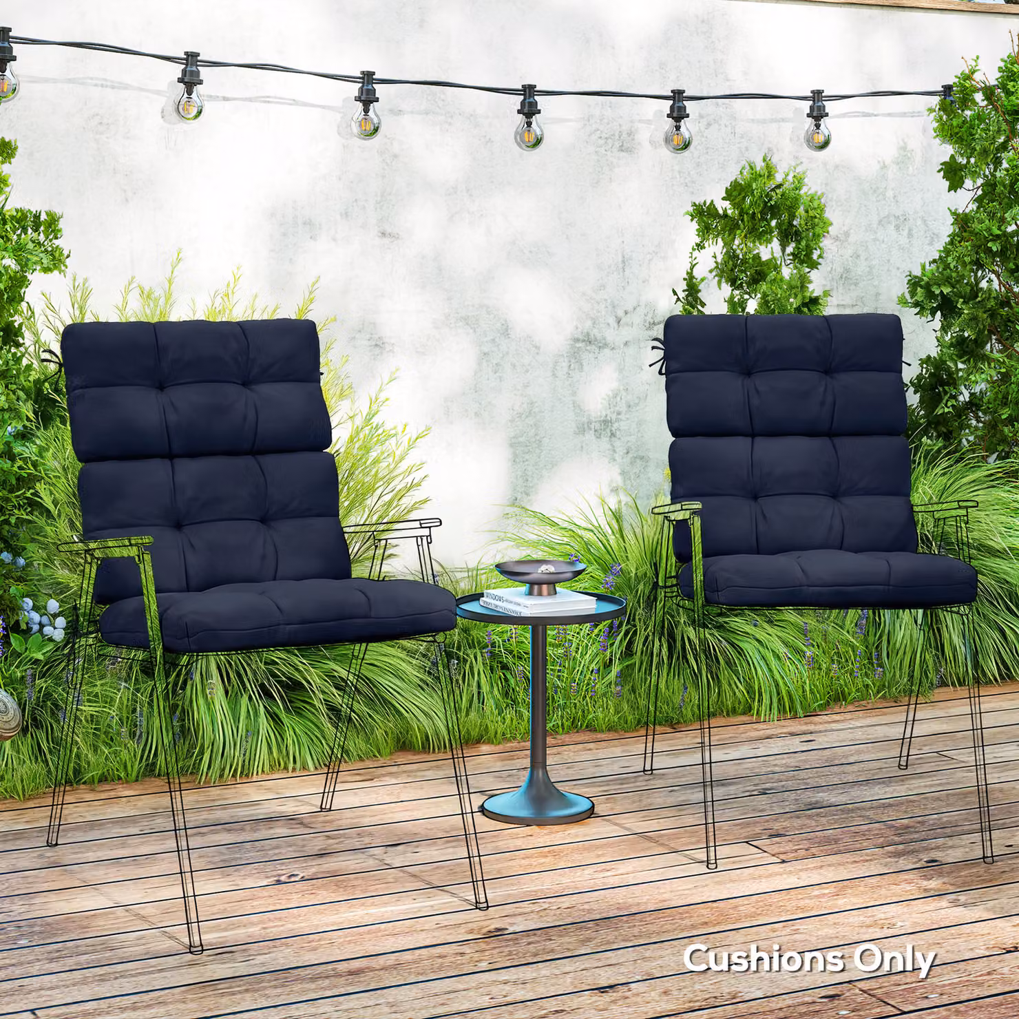 Outsunny 2-Piece Water Repellent Garden Patio Chair Cushion Set with Backrest and Ties, Dark Blue – 2