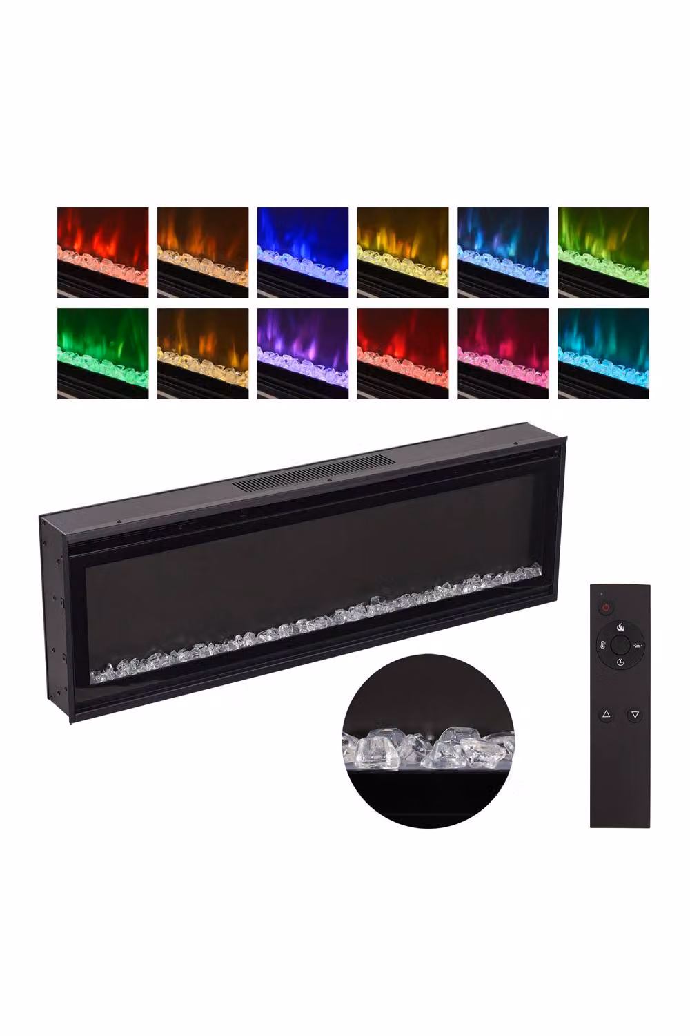 Living and Home 60 inch Wall Mounted Electric Fireplace with Remote Control, Black – 5