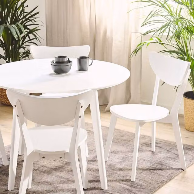 Wyld and Coco Set of 2 White Armless Dining Chairs with Curved Back and Rubberwood Seats
