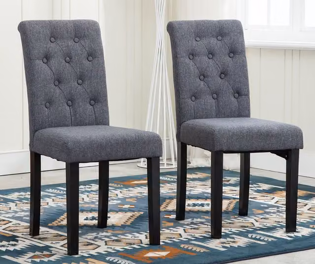 MCC Direct Set of 2 Grey Linen Fabric Plush Padded Buttoned Back Dining Chairs – 1