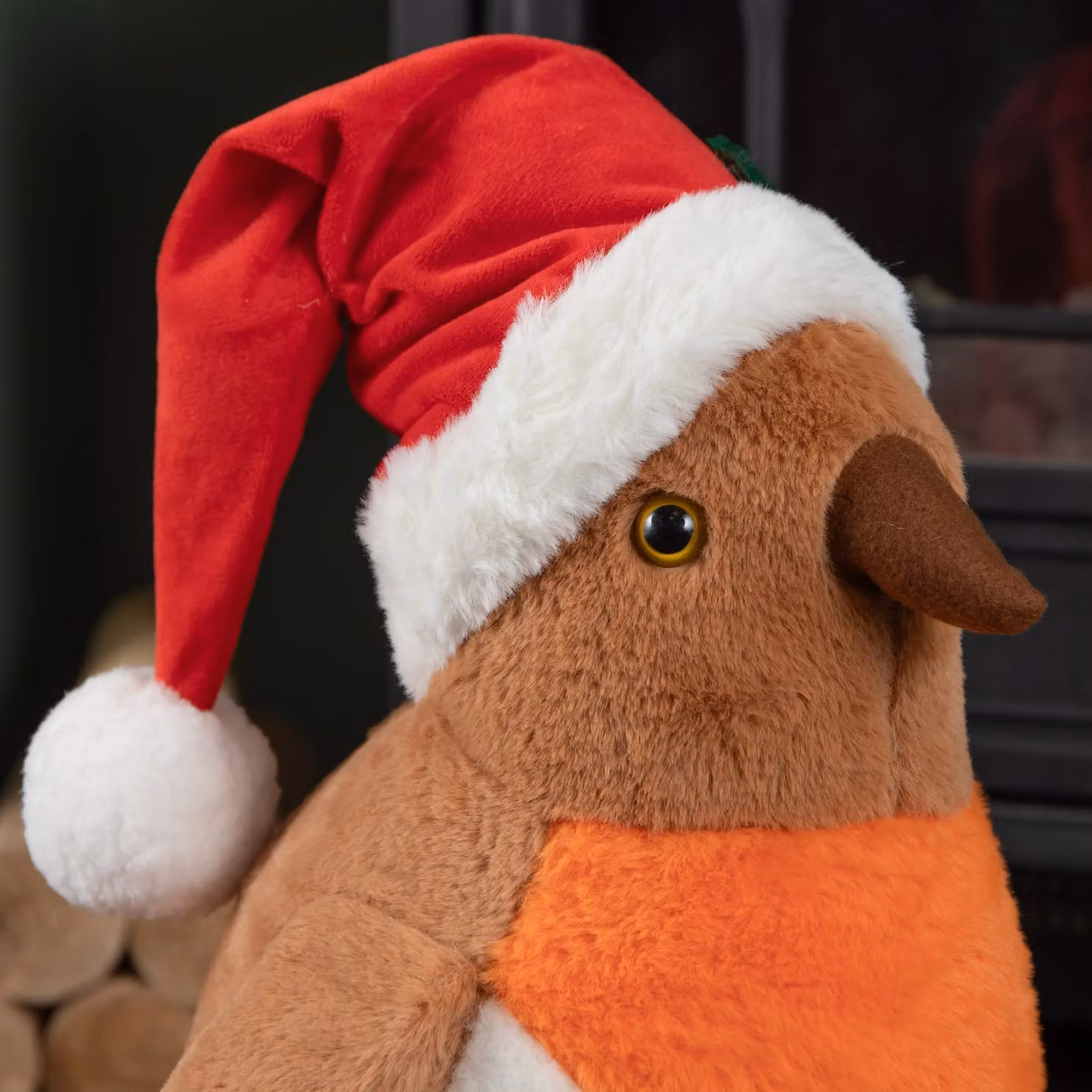 Samuel Alexander Red Plush Christmas Robin Tabletop Decoration with Santa Hat, Height: 40 cm – 4