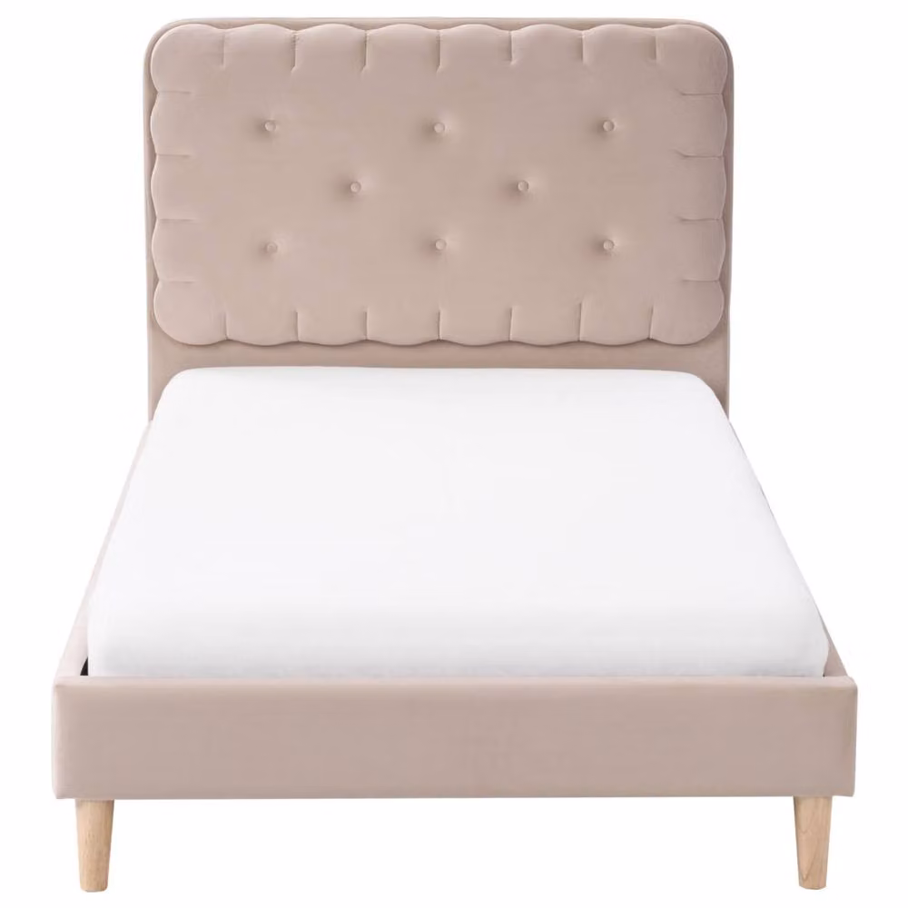 Wyld and Coco Beige Velvet Upholstered Bed, W/D/H: 90 x 200 cm – 2