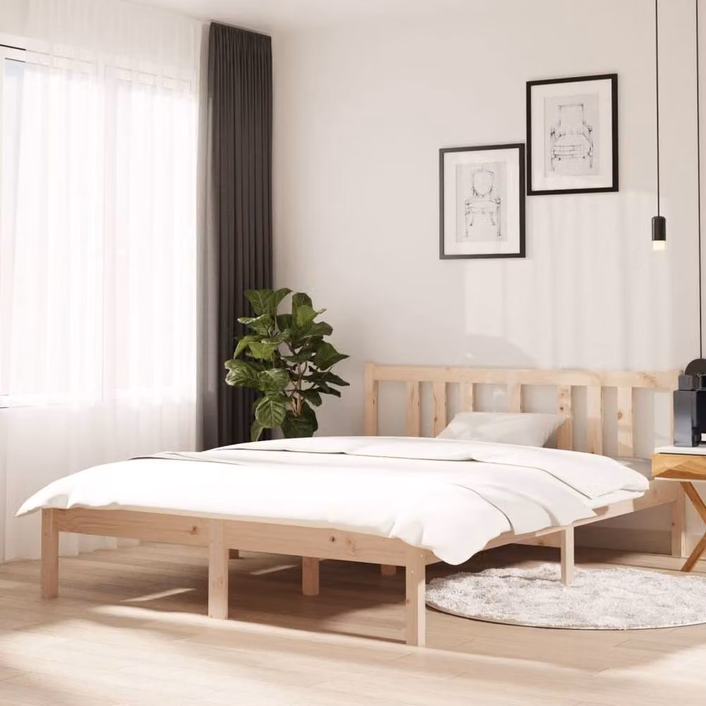 Berkfield Home Solid Wood Pine Double Bed Frame in Beige, W: 135 cm, D: 190 cm, H: 69.5 cm – 2