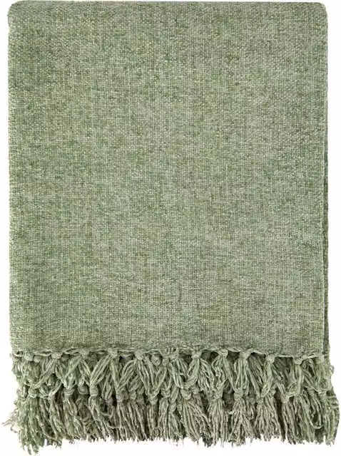 Emma Barclay Darcy Woven Tassel Throw Blanket in Green, W/D: 130 x 150 cm – 1