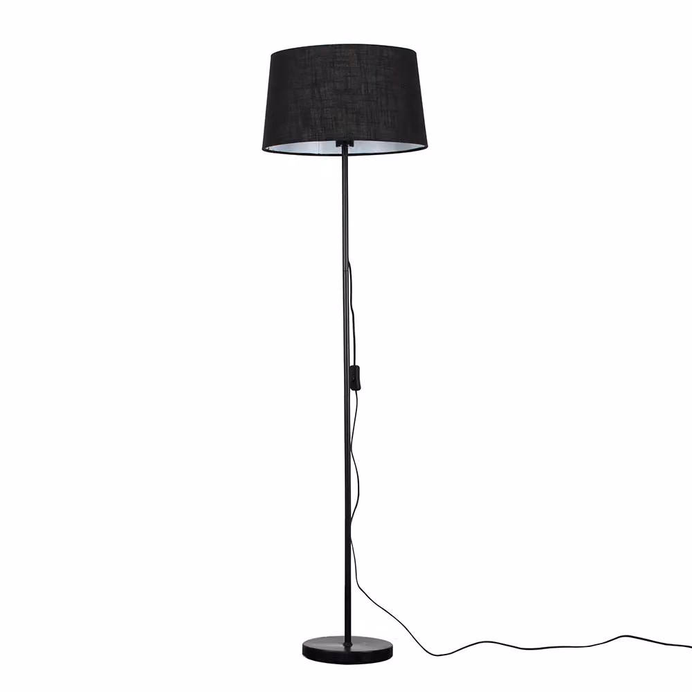 ValueLights Charlie Modern Black Metal Floor Lamp with Fabric Cylinder Shade H 147 cm x W 40 cm x D 40 cm – 2