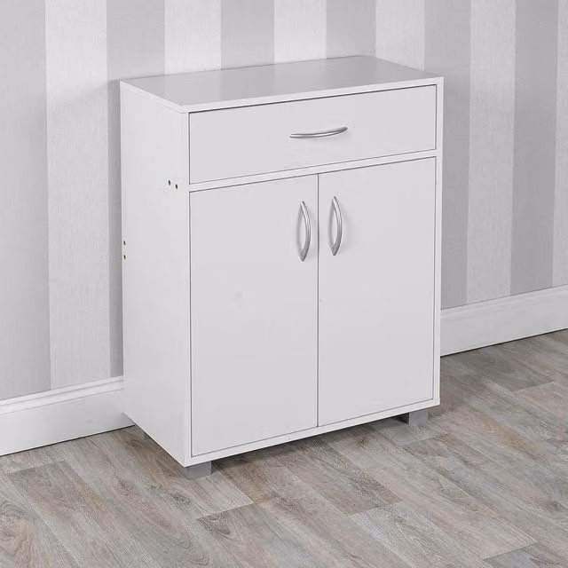 URBNLIVING Modern White Wooden Sideboard Storage Cabinet with 2 Doors and 1 Drawer for Hallway or Living Room
