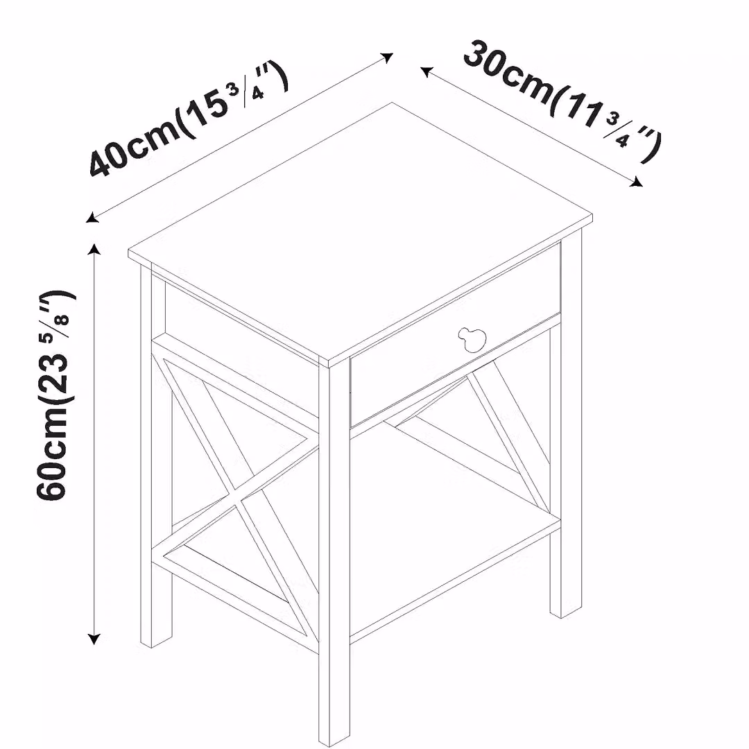 EONLION X-Frame Wooden Nightstand with Drawer and Shelf in White – 1