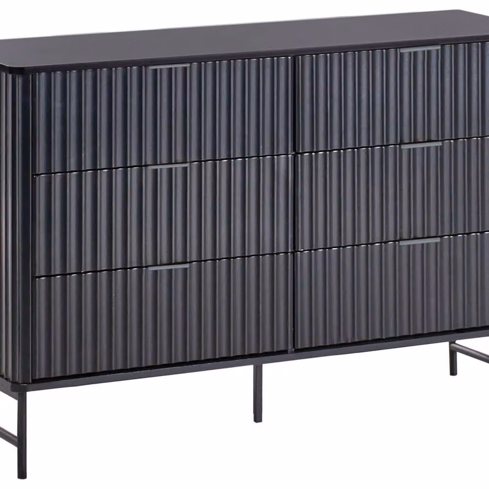Wyld and Coco 6-Drawer Black Fluted Chest with Metal Legs – 2