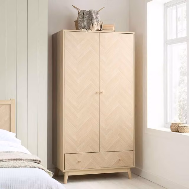 Birlea Herringford Oak Brown Wooden Wardrobe with 2 Doors and 1 Drawer