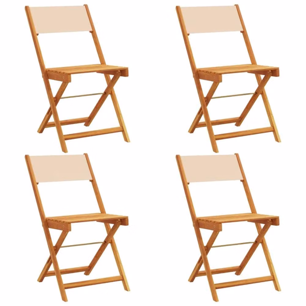 Berkfield Home Set of 4 Folding Garden Chairs in Beige Fabric and Acacia Wood