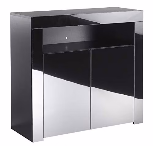 MMT Furniture Designs Ltd Moderna High Gloss Black Buffet Sideboard with Integrated LED Lighting, W: 90 cm – 6