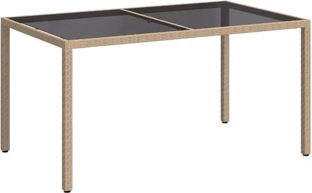Berkfield Home Beige Poly Rattan and Tempered Glass Extendable Garden Table W/D/H: 150 x 90 x 75 cm