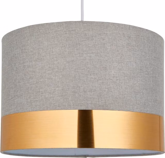 First Choice Lighting Amara Easy Fit Fabric Pendant Shade in Grey Cotton with Brushed Gold Plastic Detail