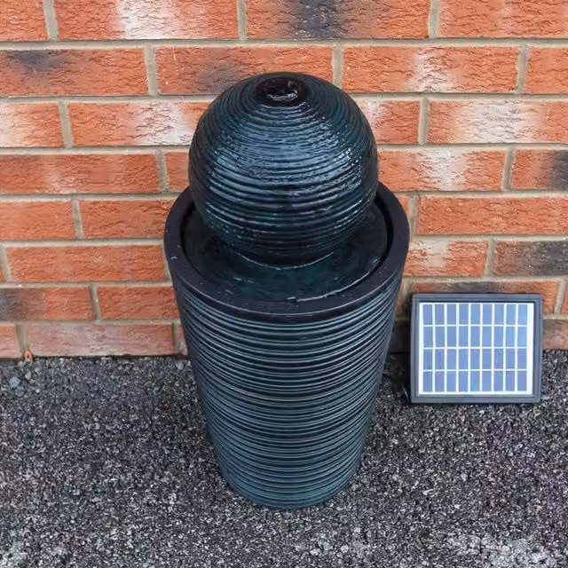 Monstershop Round Ball Solar Water Feature with Water Column in Black