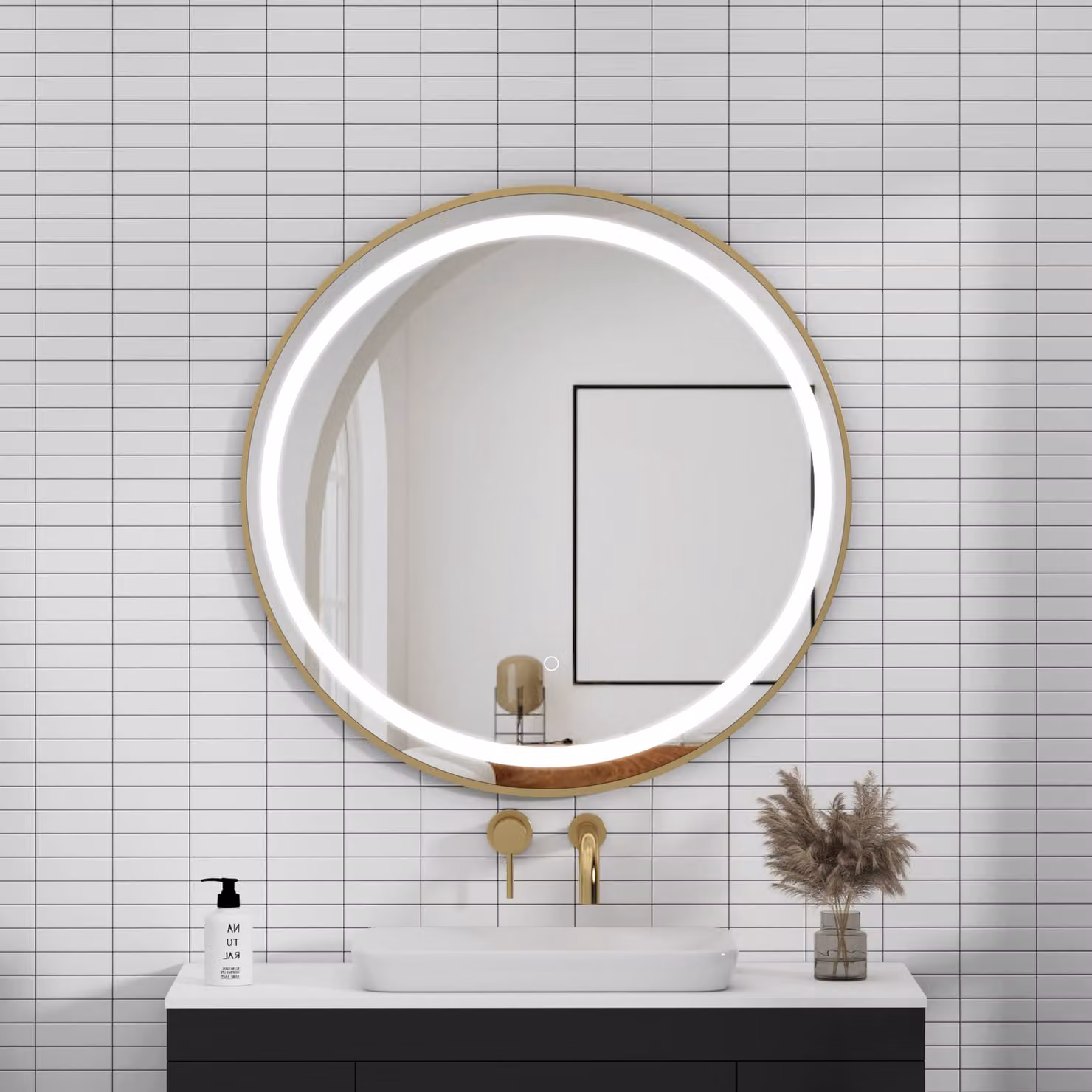 Royal Bathrooms Capri Round LED Illuminated Framed Mirror in Gold with Demister Pad and Touch Sensor