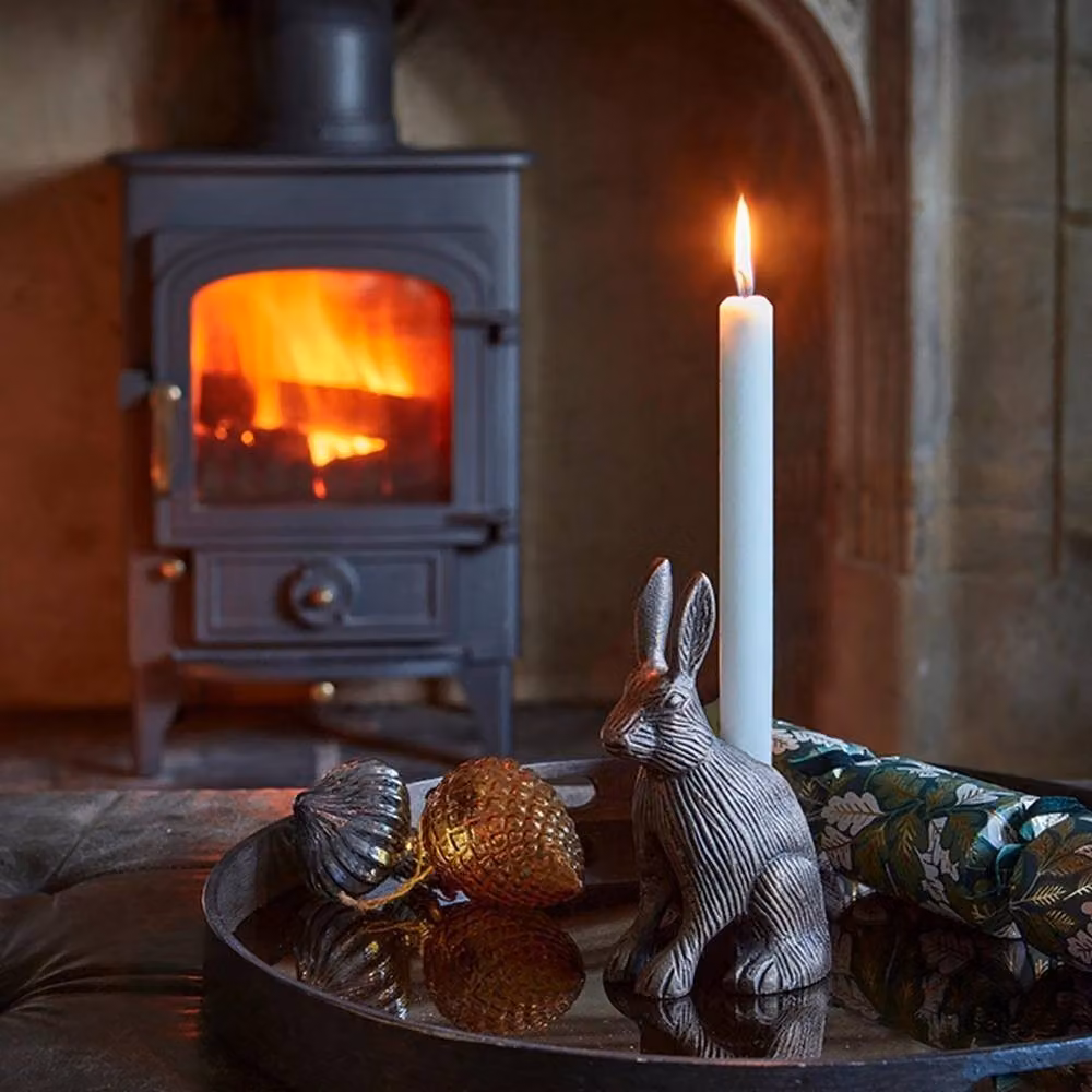 Lemon Pavilion Cast Aluminium Hare Candle Holder in Antique Brass and Brown, W: 10 cm, D: 9.5 cm, H: 18 cm – 3