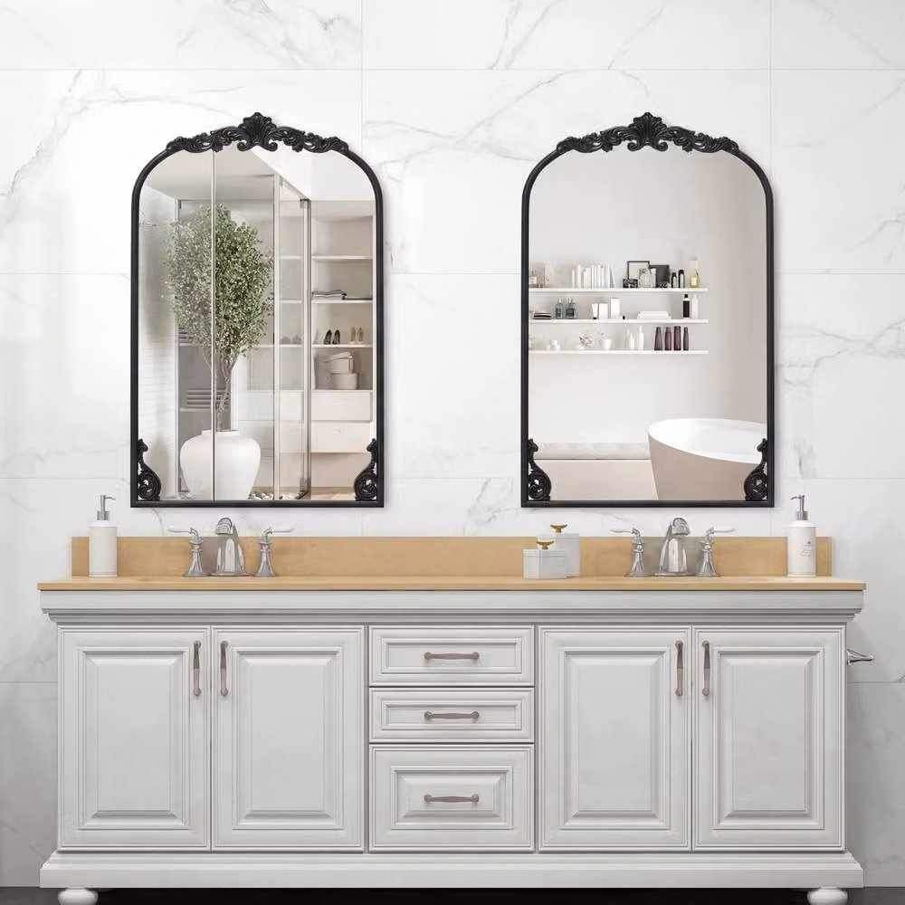 Costway Classic Arched Wall Mirror with Ornate Baroque Frame in Black and Gold, W: 90 cm, H: 61 cm – 3